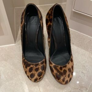 B Brian Atwood leopard hair block heels